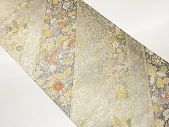 JAPANESE FUKURO OBI / WOVEN BUTTERFLY & FLOWER